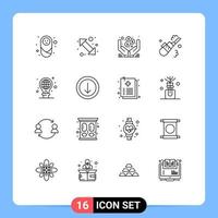 Modern Set of 16 Outlines and symbols such as protection vacuum up right cleaning online Editable Vector Design Elements