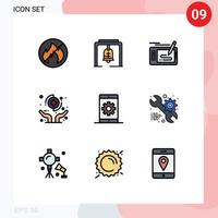 paquete de iconos de vector de stock de 9 signos y símbolos de línea para el juego de seguro de motor cuidado de la salud manos elementos de diseño de vector editables