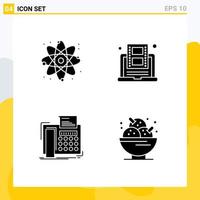 Pack of 4 creative Solid Glyphs of physics message education video telefax Editable Vector Design Elements