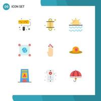 9 User Interface Flat Color Pack of modern Signs and Symbols of four scince sea world globe Editable Vector Design Elements