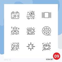 Pictogram Set of 9 Simple Outlines of film cloudy cover weather cube Editable Vector Design Elements