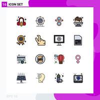 Mobile Interface Flat Color Filled Line Set of 16 Pictograms of canada badge mirror award sweet Editable Creative Vector Design Elements