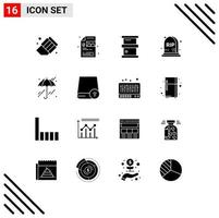 Pictogram Set of 16 Simple Solid Glyphs of computers weather biology umbrella rip Editable Vector Design Elements