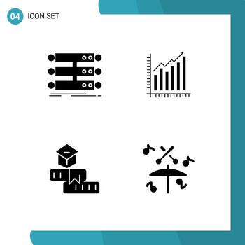 4 signos de glifos sólidos universales símbolos de tendencias de análisis de bases de datos de marketing de servidor elementos de diseño de vectores editables