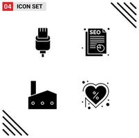 4 iconos creativos signos y símbolos modernos de cable planta industrial documento relámpago planta nuclear elementos de diseño vectorial editables vector