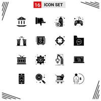 Set of 16 Commercial Solid Glyphs pack for democracy pad diet game control pad Editable Vector Design Elements