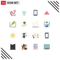 paquete de 16 signos y símbolos de colores planos modernos para medios de impresión web, como video, flecha de piedra, paquete editable de Android de elementos de diseño de vectores creativos