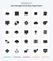 Creative Data Management And Data Organization 25 Glyph Solid Black icon pack  Such As message. error. matrix. network. files vector