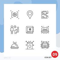 Mobile Interface Outline Set of 9 Pictograms of questionnaire meeting share job online Editable Vector Design Elements