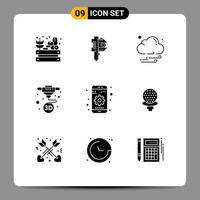 9 User Interface Solid Glyph Pack of modern Signs and Symbols of mobile printing tiny print printing Editable Vector Design Elements