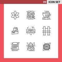 Set of 9 Vector Outlines on Grid for vga input cup display easter Editable Vector Design Elements