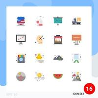 paquete de 16 signos y símbolos de colores planos modernos para medios de impresión web, como el gráfico de hojas diagonales paquete editable digital artificial de elementos de diseño de vectores creativos