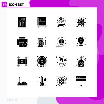 16 Universal Solid Glyphs Set for Web and Mobile Applications fuel hardware development gadget computers Editable Vector Design Elements