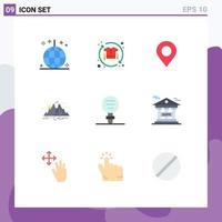 Mobile Interface Flat Color Set of 9 Pictograms of mountain hill shirt nature pin Editable Vector Design Elements