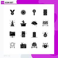 Set of 16 Commercial Solid Glyphs pack for smartphone camera jewelry toy infancy Editable Vector Design Elements