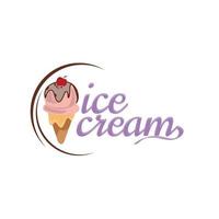 Ice Cream Vector Line Icon or Logo - Simple Thin Line Icon and Colorful Geometric Background - stock vector