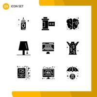 Set of 9 Modern UI Icons Symbols Signs for board advert knowledge lightning lamp Editable Vector Design Elements