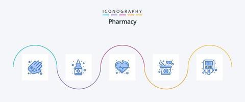 paquete de iconos de farmacia azul 5 que incluye azúcar. nivel. derrotar. natural. herbario vector