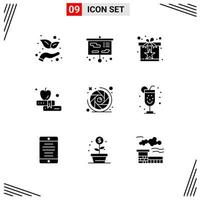 Solid Glyph Pack of 9 Universal Symbols of camera shutter camera present education apple Editable Vector Design Elements