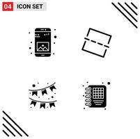 Mobile Interface Solid Glyph Set of 4 Pictograms of app ornament mobile straighten diary Editable Vector Design Elements