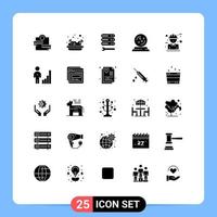 Group of 25 Modern Solid Glyphs Set for character architecture settings spell mage Editable Vector Design Elements