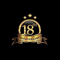 Celebración de aniversario de 18 años. aniversario elegancia clásica color dorado aislado en fondo negro, diseño vectorial para celebración, tarjeta de invitación y tarjeta de felicitación vector