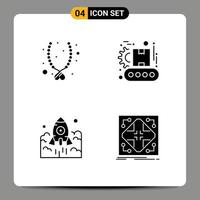 Set of 4 Commercial Solid Glyphs pack for love rocket present manufacturing startup Editable Vector Design Elements