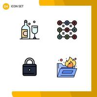 4 User Interface Filledline Flat Color Pack of modern Signs and Symbols of bottle security lock security folder antivirus Editable Vector Design Elements