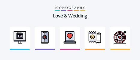 la línea de amor y boda llenó un paquete de 5 íconos que incluye amor. dirección. enamorado. amar. diseño de iconos creativos vector