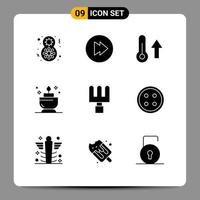 Set of 9 Commercial Solid Glyphs pack for clothing tools nature rake spa Editable Vector Design Elements