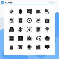 Mobile Interface Solid Glyph Set of 25 Pictograms of magnifier find image add waste Editable Vector Design Elements