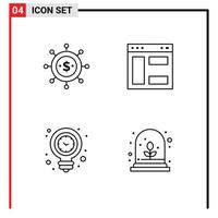 Set of 4 Vector Filledline Flat Colors on Grid for business energy modern webpage light Editable Vector Design Elements