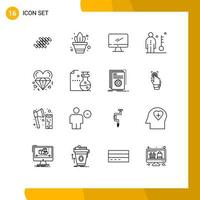 16 Universal Outlines Set for Web and Mobile Applications person job computer human pc Editable Vector Design Elements