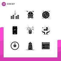 Pictogram Set of 9 Simple Solid Glyphs of mouse computer mouse tag computer android Editable Vector Design Elements