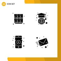 Modern Set of 4 Solid Glyphs Pictograph of learn movie open geography email Editable Vector Design Elements