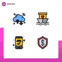 Filledline Flat Color Pack of 4 Universal Symbols of cloud book cab iot beach mobile app Editable Vector Design Elements