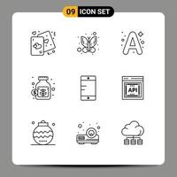 9 User Interface Outline Pack of modern Signs and Symbols of cell savings a money currency Editable Vector Design Elements