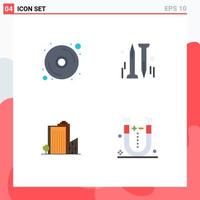 Pictogram Set of 4 Simple Flat Icons of cd tower nail building attraction Editable Vector Design Elements