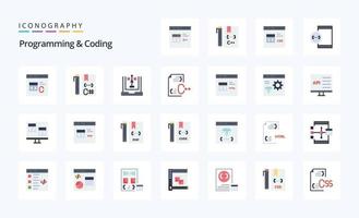 25 paquete de iconos de color plano de programación y codificación vector