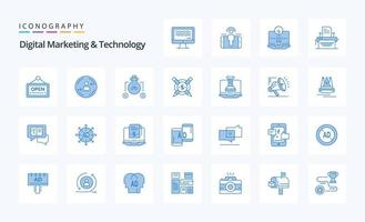 25 Digital Marketing And Technology Blue icon pack vector