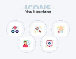 Virus Transmission Flat Icon Pack 5 Icon Design. disease. magnifying. bacteria. interfac. devirus vector