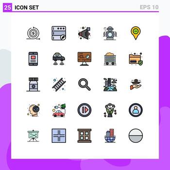 Pictogram Set of 25 Simple Filled line Flat Colors of navigation location no robot technology Editable Vector Design Elements