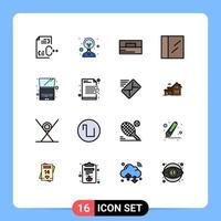 16 Thematic Vector Flat Color Filled Lines and Editable Symbols of graphy laptop accessories computer cocaine Editable Creative Vector Design Elements