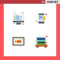 Editable Vector Line Pack of 4 Simple Flat Icons of checklist seafood list notification dish Editable Vector Design Elements