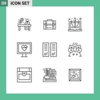 Set of 9 Vector Outlines on Grid for pulse heart marketing equation computer Editable Vector Design Elements