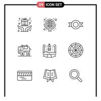 Pictogram Set of 9 Simple Outlines of software drawing label pen american Editable Vector Design Elements