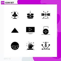 Modern Set of 9 Solid Glyphs Pictograph of video up education arrow sketch Editable Vector Design Elements