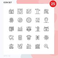 25 User Interface Line Pack of modern Signs and Symbols of space research heart planet wizard Editable Vector Design Elements
