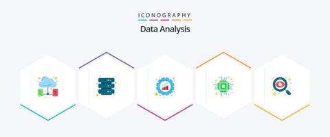 Data Analysis 25 Flat icon pack including data. data. gear. microchip. computer vector