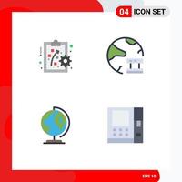 Modern Set of 4 Flat Icons Pictograph of performance management globe cloud network map Editable Vector Design Elements